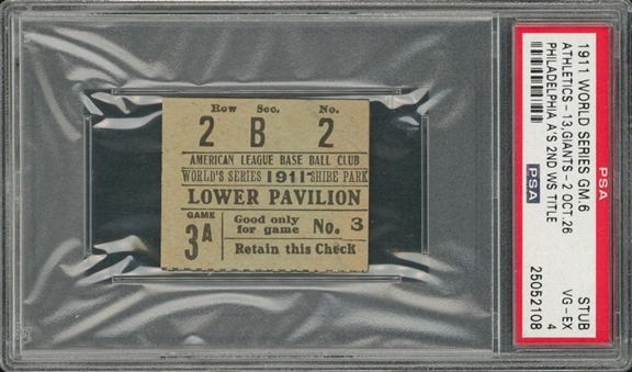 1911 World Series Game 6 Ticket Stub (Series Clinching Game) Philadelphia As Second World Series Title (PSA VG-EX 4) 